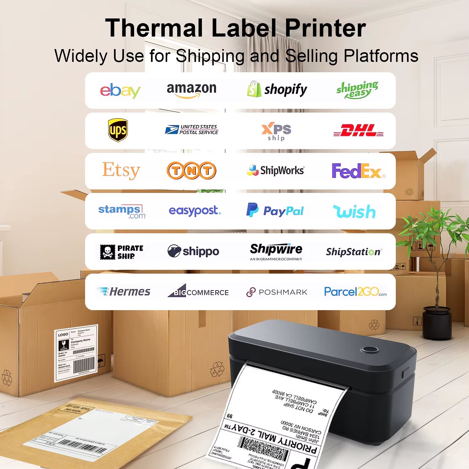 X4 Thermal Label Printer Portable Printer for 4X6 Mailing Packages Printing Bluetooth & Automatic Label Recognition